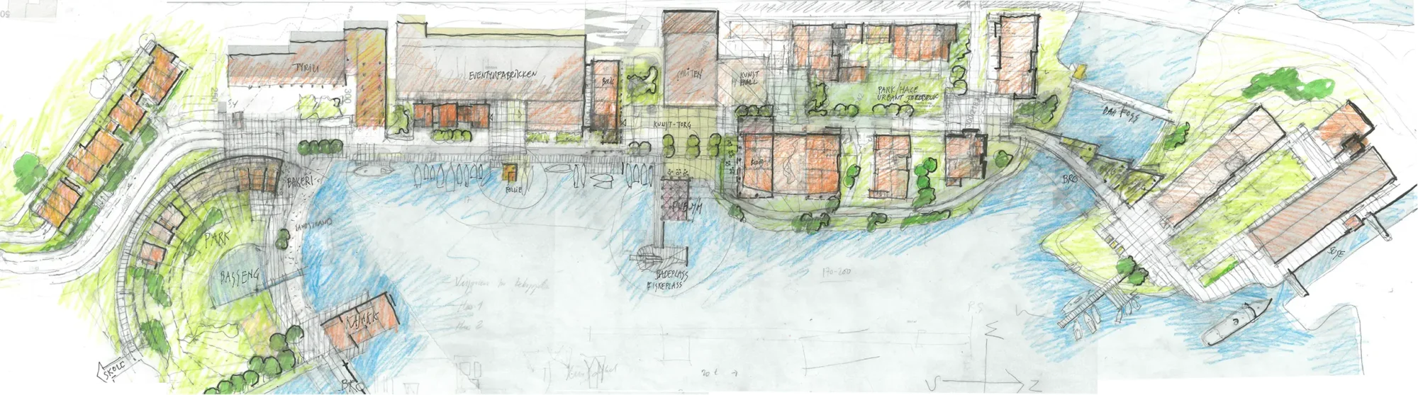 Tømmerkaia, Klosterøya, bebyggelsesplan HRTB, tidlig fase