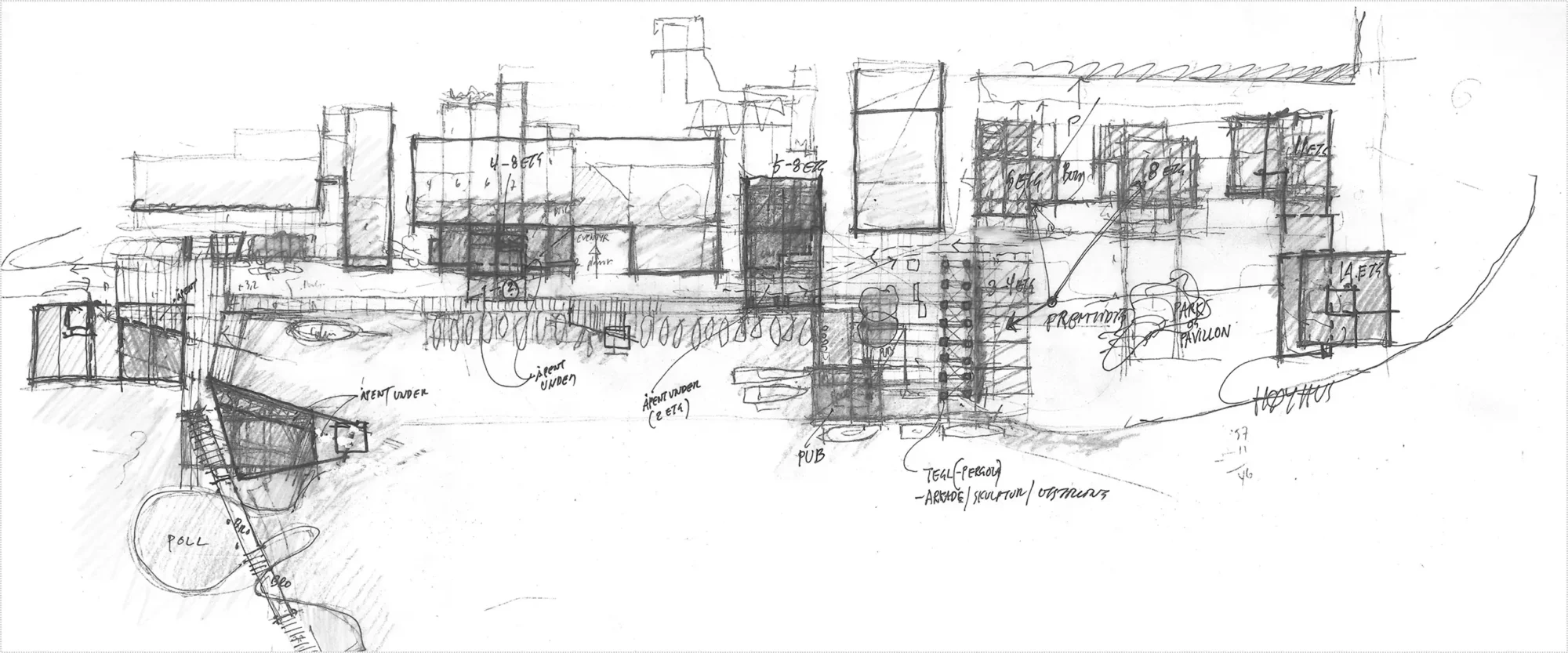 Tømmerkaia, Klosterøya, bebyggelsesplan HRTB, tidlig fase