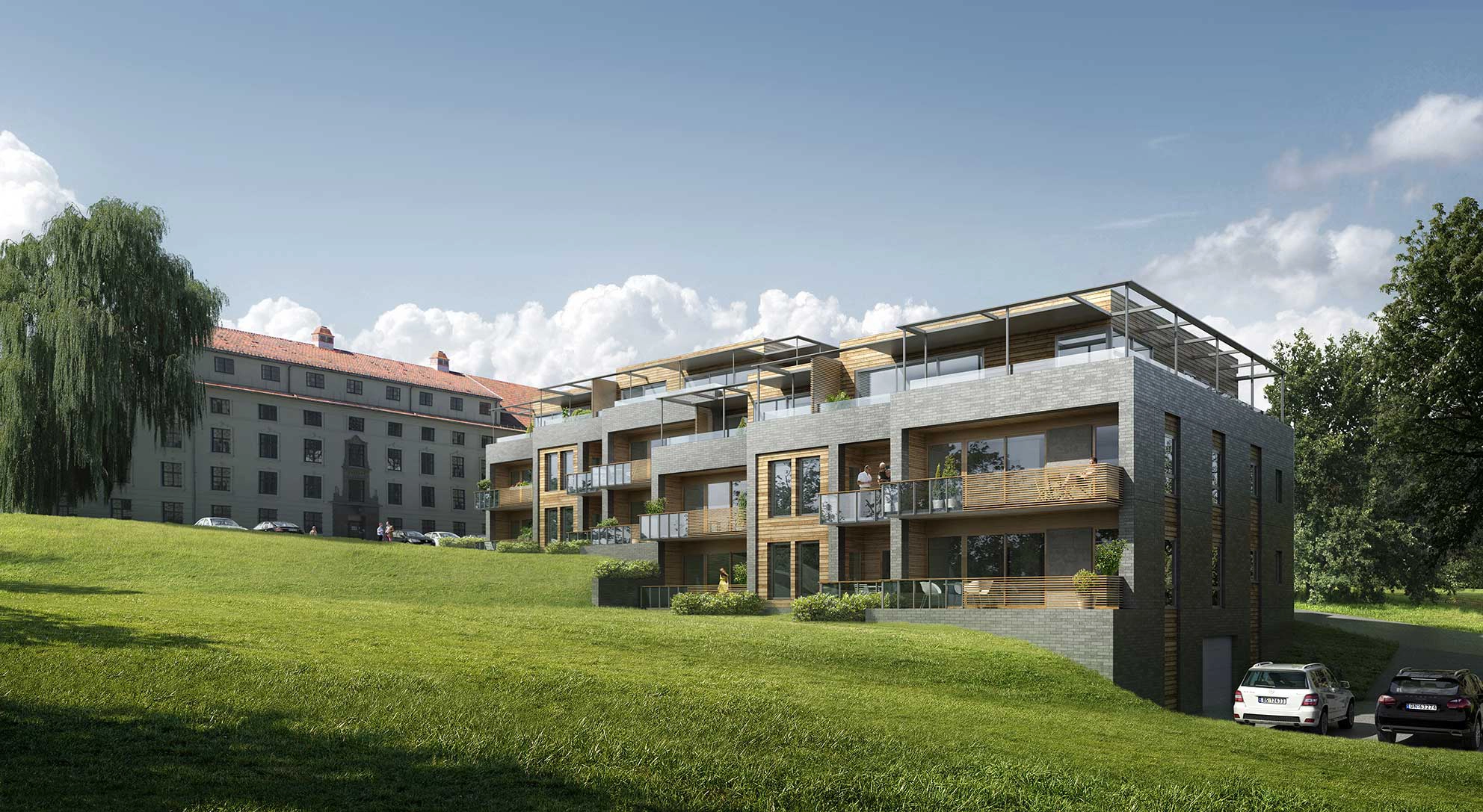 Ringstabekkveien 105, Ringhøyden, Øvre Stabæk gård. Slottshagen, nye leiligheter.