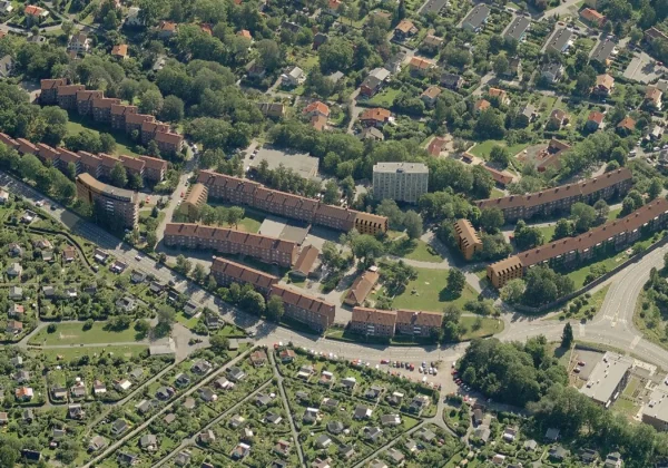 Sogn studentby, Oslo bys arkitekturpris, dronebilde. Studentskipnaden i Oslo (SiO)
